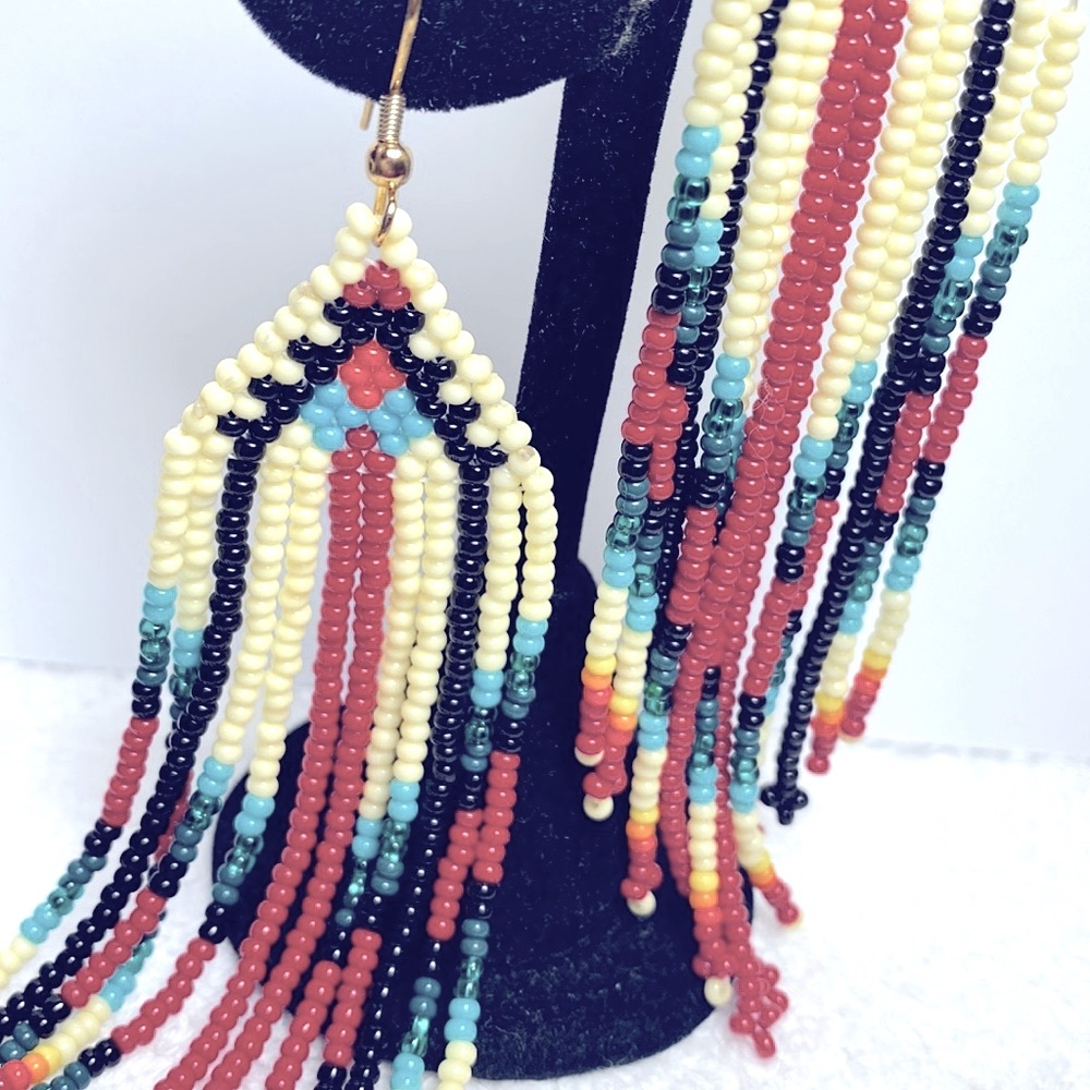 Luxury Hand Crafted Beaded Earrings Chandelier 4.5” Quality Beads Sway Boho Exec - Picture 4 of 6